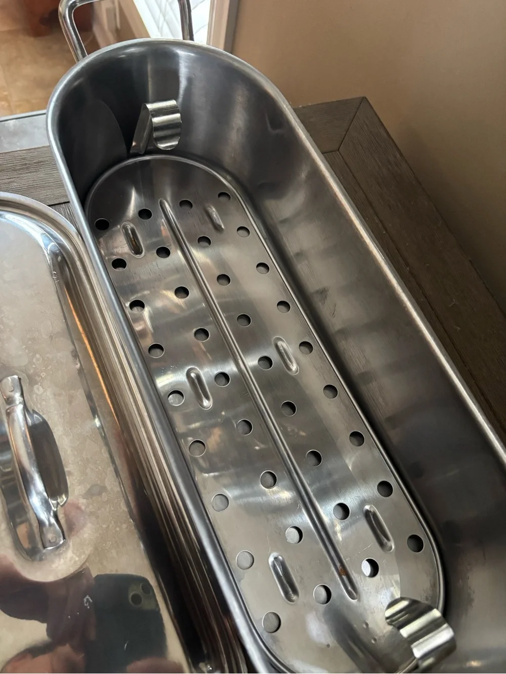 Inox 16 by6” Stainless Steel Fish Poacher Steamer Roast Bake Pan 3pcs Italy 18C